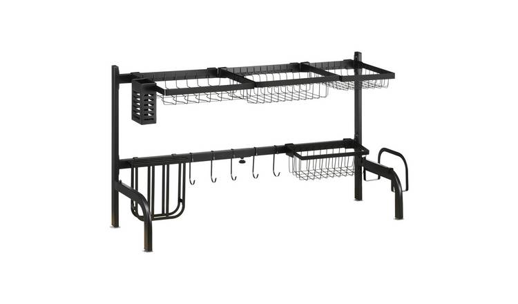 HOMCOM 2 Tier Adjustable 51-93cm Steel Dish Drainer – Black