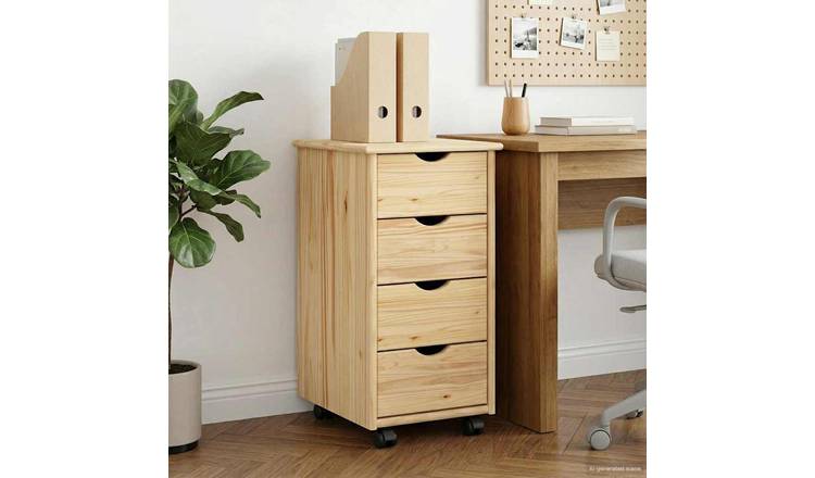 Walplus 4 Drawer Solid Pine Rolling Cabinet - Brown - 34 x 39 x 65.5 cm