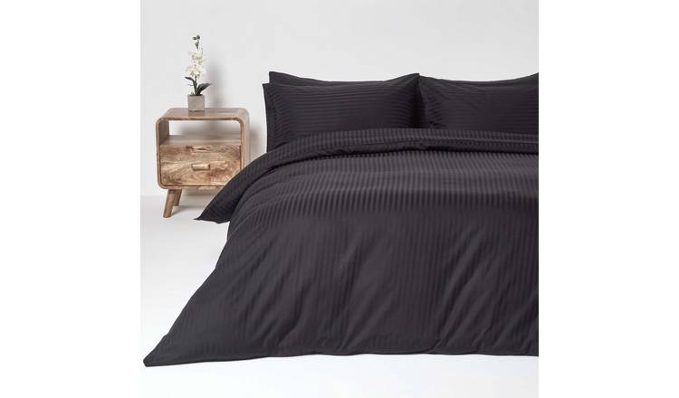 Homescapes Egyptian Cotton Black Satin Stripe Bedding Set - Single