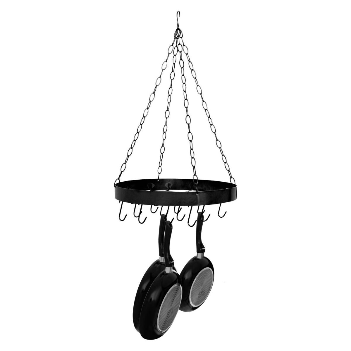 Orsina Matte Round Metal Ceiling-Mounted Pot Rack - Black - Image 2