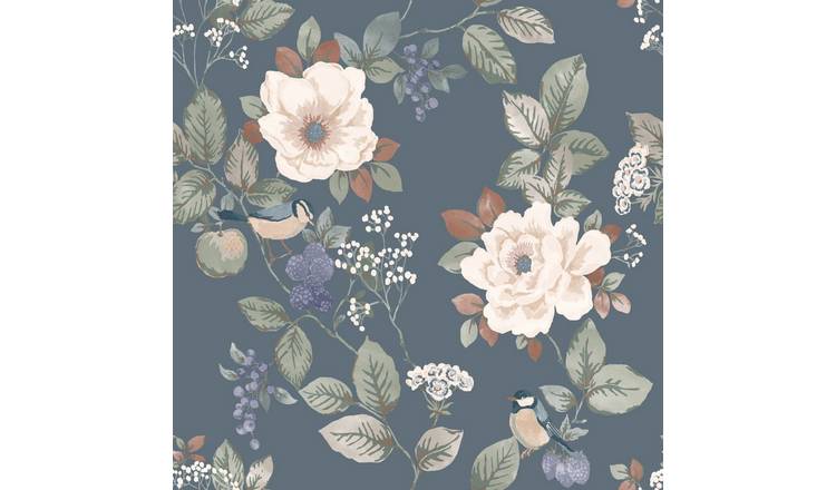 Belgravia Bramble Floral Wallpaper - Blue