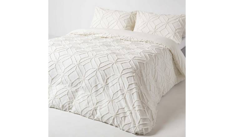 Homescapes Cotton Tufted White Duvet Cover Set - Single