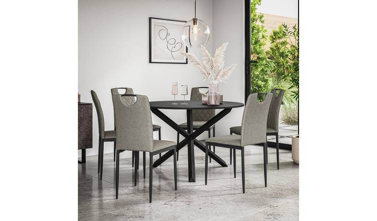 Furniture Online Malvern Monza Black Top Dining Table & 6 Grey Chairs