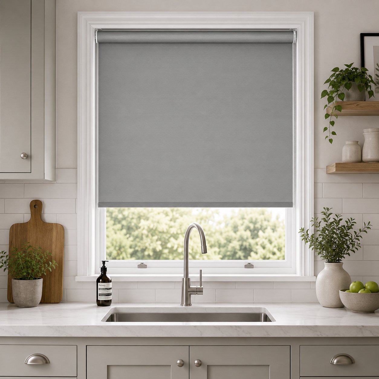 New Edge Blinds Dark Grey Water Resistant Blackout Roller Blinds - 45cm x 160cm - Image 2