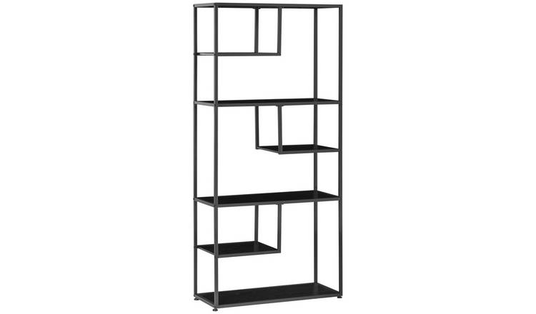 HOMCOM 6 Tier Industrial Bookcase with Storage Shelf - Black