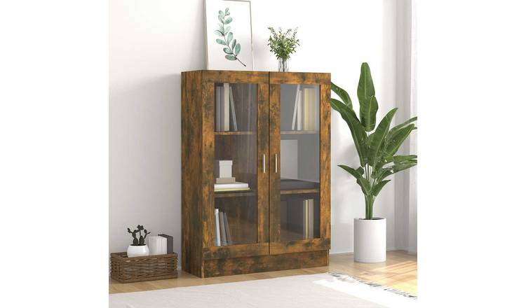 Walplus 3 Compartment Display Cabinet - Dark Oak - 82.5 x 30.5 x 115 cm