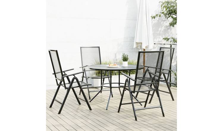 Walplus 5 Piece Steel Folding Garden Chair Set - Anthracite - 110 x 72.5 cm