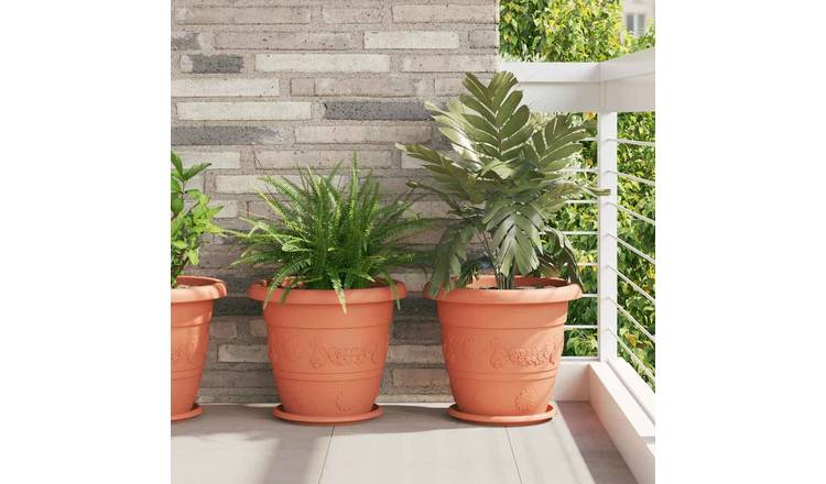 Walplus Pack of 6 Plastic Round Planter - Brick Red - 39 x 39 x 32 cm