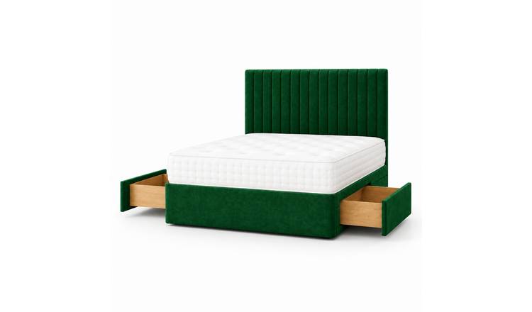 Comfy Deluxe 5ft King Size    2 Drawer Suede  Divan Bed Set -  Green
