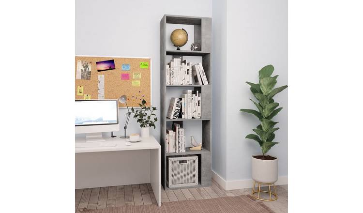 Walplus Engineered Wood Book Cabinet - Stone Grey - 45 x 24 x 159 cm