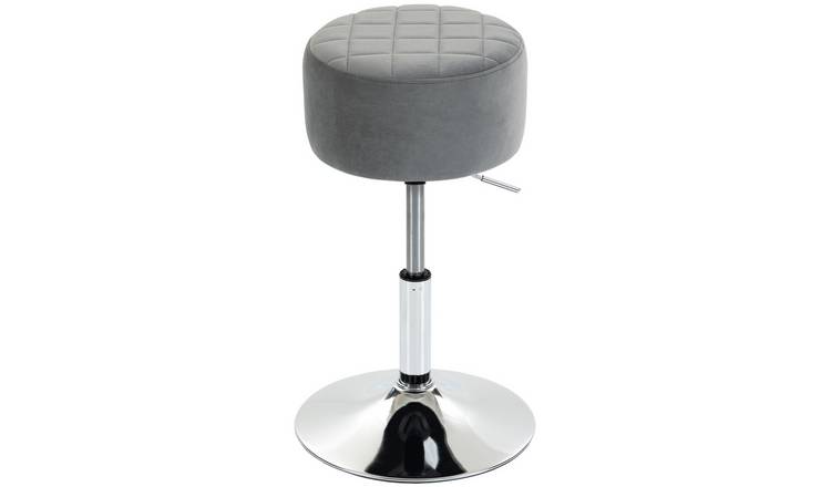 HOMCOM Velvet Adjustable Swivel Bar Stool- Grey