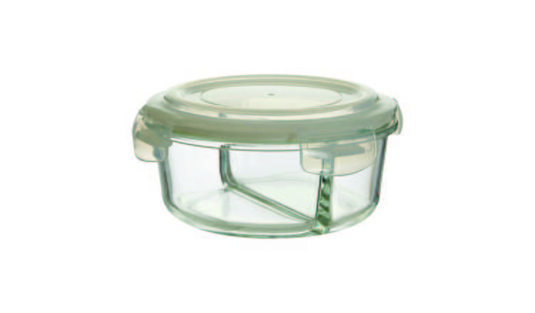 Orsina Freska 2 Section Round Glass Container With Lid 950 ml
