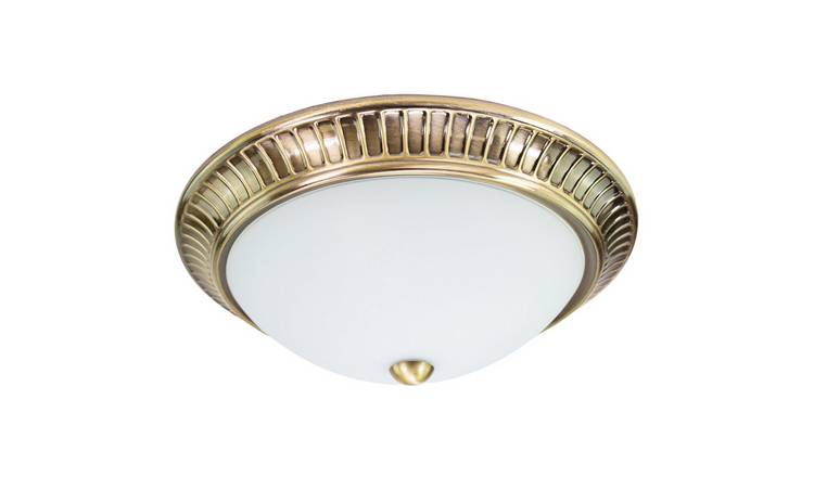 Happy Homewares Antique Brass Flush with Opal Glass Ceiling Light - 32cm