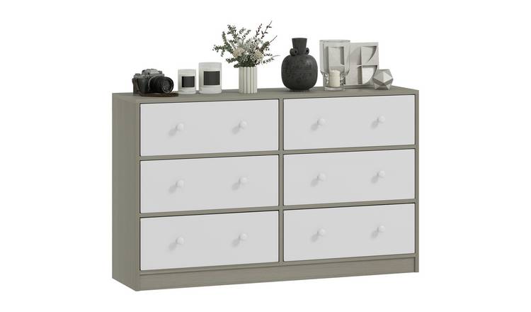HOMCOM 6 Fabric Drawers Wide Dresser - White and Grey