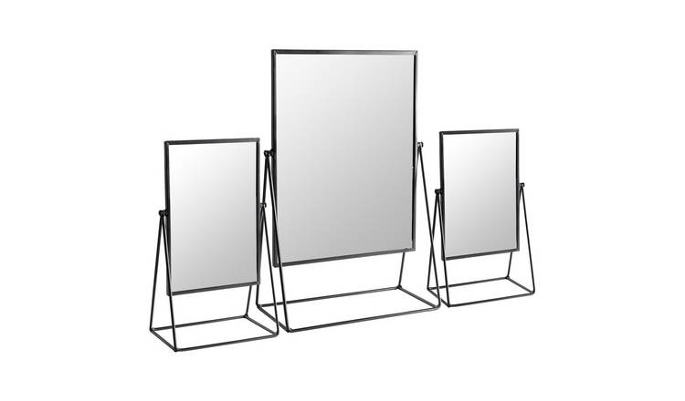 Harbour Housewares 3 Piece Rectangle Dressing Table Mirror Set - Black - 2 Sizes