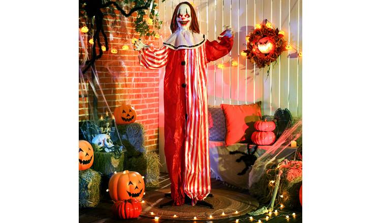 Outsunny 5.4ft Animated Halloween Talking Circus Clown Decoration-Red