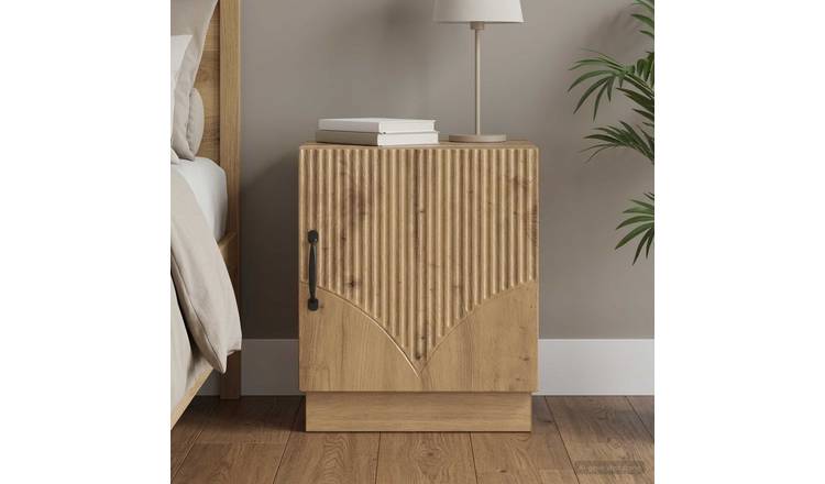 Walplus 1 Door Engineered Wood Bedside Table - Oak - 43 x 34.5 x 47 cm