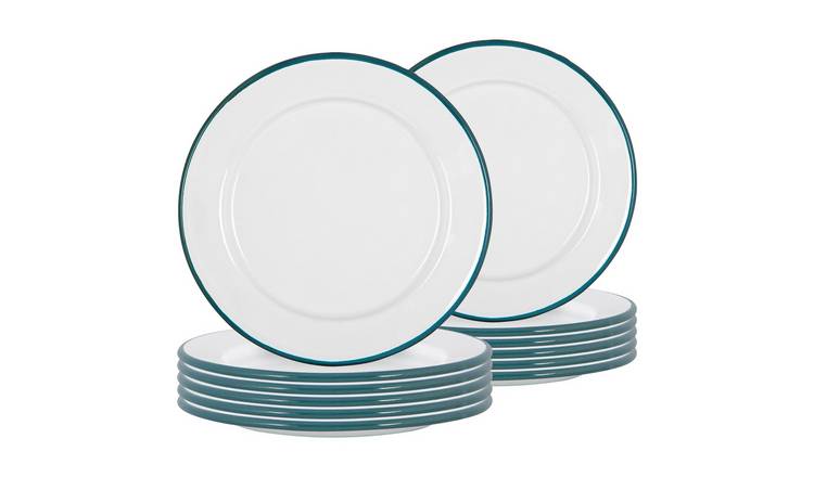 Argon Tableware White Enamel Side Plates - Green - Pack of 12