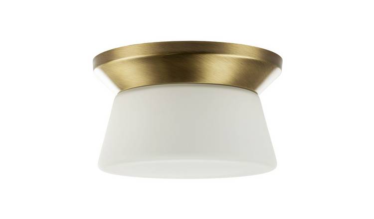 Happy Homewares Antique Brass LED with Opal White Bathroom Ceiling Light - 18cm