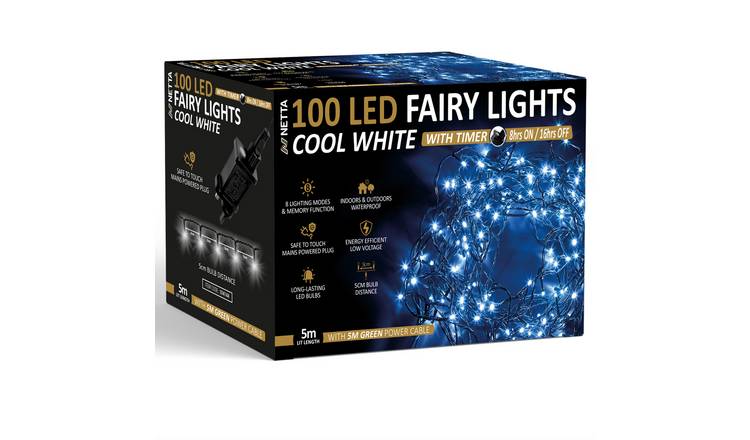 NETTA 100 LED 5m Christmas Fairy String Lights with Timer - Cool White
