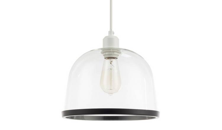 Happy Homewares Black Clear Glass Bowl with Metal Rim Pendant Shade - 26cm