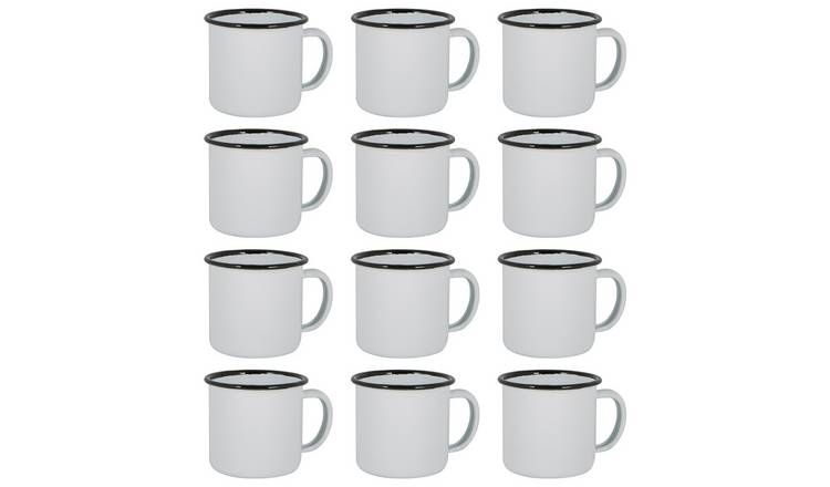 Argon Tableware White Enamel Espresso Cups - 130ml - Black - Pack of 12