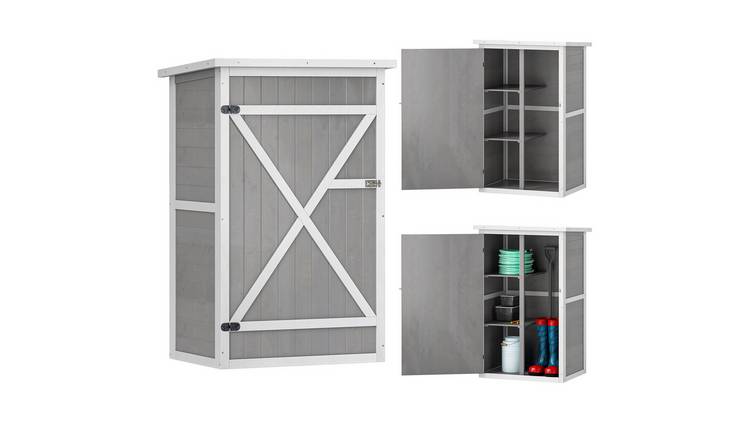 Outsunny Wooden Garden Shed with 2 Shelves for Yard Patio Garage - Grey