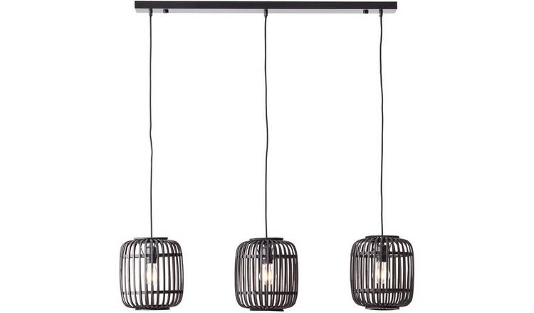 Loops Direct Bamboo Ceiling Bar Pendant Light - Dark Bamboo and Matt Black