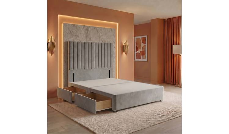 Somnior Heritage Velvet Divan Base 2 Draw 54" Headboard - Silver/Double