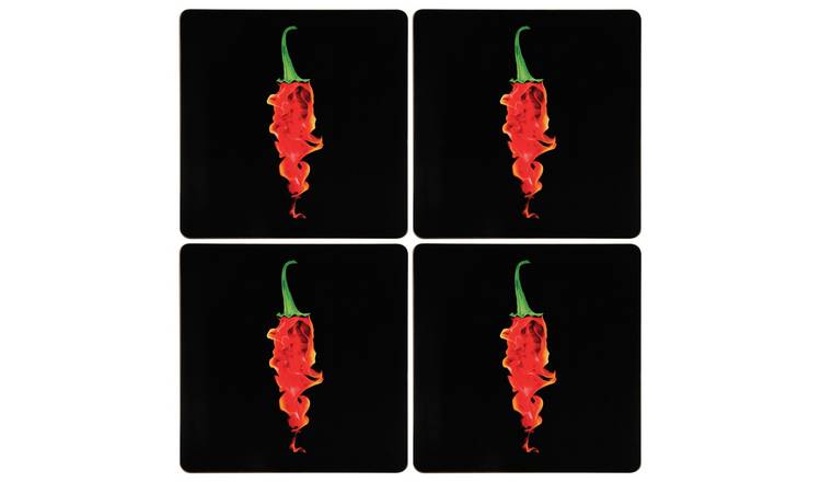 Orsina Set Of Four Flaming Chilli Placemats - Black And Red
