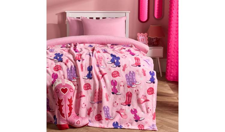 OHS Cowboy Print Ultra Soft Blanket Throw 125 x 150cm - Pink
