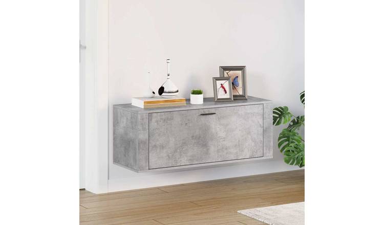 Walplus Engineered Wood Wall Shoe Cabinet - Concrete Grey - 100 x 35 x 38 cm