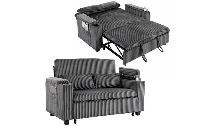 HOMCOM 2 Seater 3 in 1 Convertible Pull Out Sleeper Sofa - Dark Grey