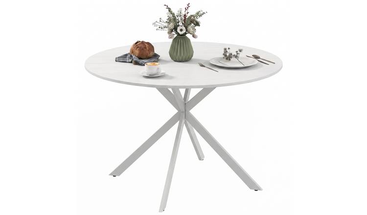 HOMCOM 4 Seater 120cm Round Wood Effect Steel Legs Dining Table – White
