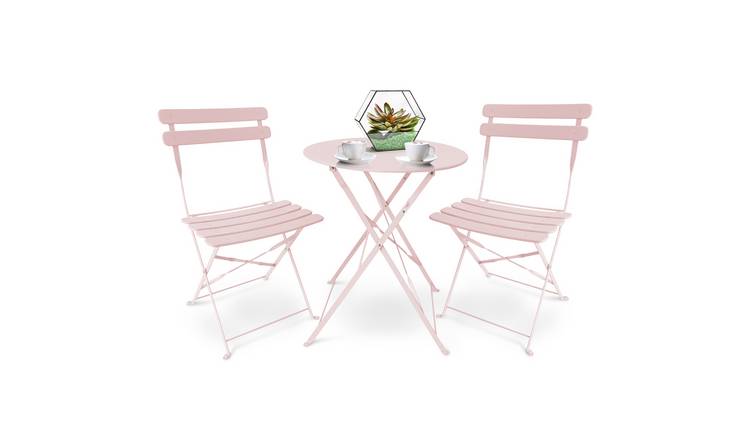 SUNMER 3-Piece Folding Steel Bistro Set with Table & 2 Chairs - Pink