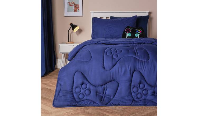 OHS Kids Quilted Gaming 7.5 Tog Coverless Duvet Set Navy - Single