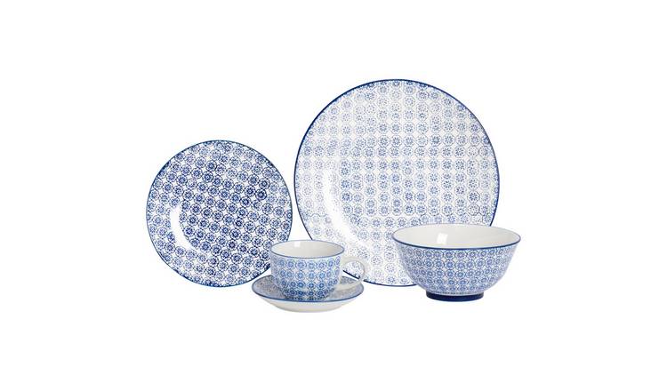 Nicola Spring 30 Piece Hand-Printed Dinner Set - Navy