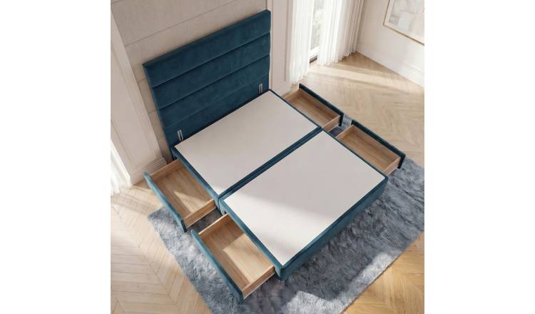 Somnior Regent Velvet Small Double 4 Drawer Divan Bed 54" Headboard - Navy