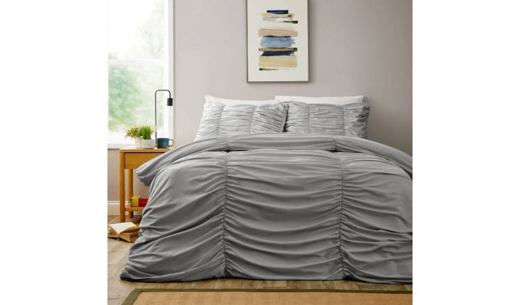 New Edge Blinds Ruched Grey Duvet Set - Single
