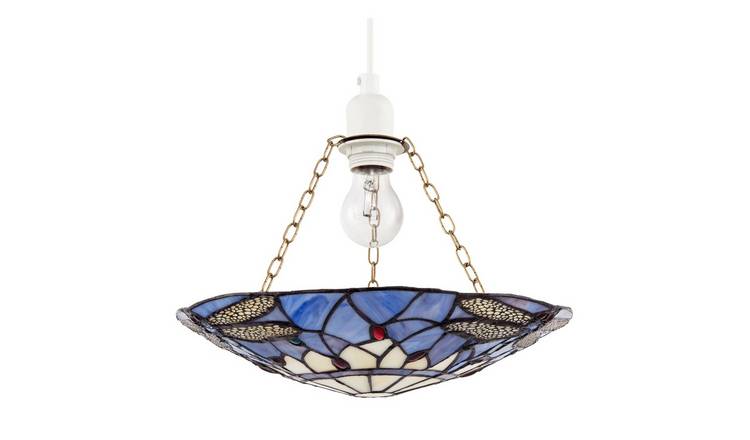 Happy Homewares Purple Dragonfly Tiffany Glass Easy Fit Pendant Shade - 30cm