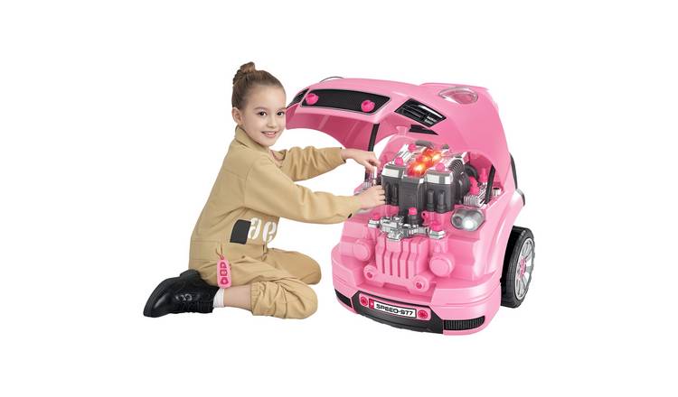 HOMCOM RC Car Key Steering Horn Light Kids Truck Engine Toy Set - Pink