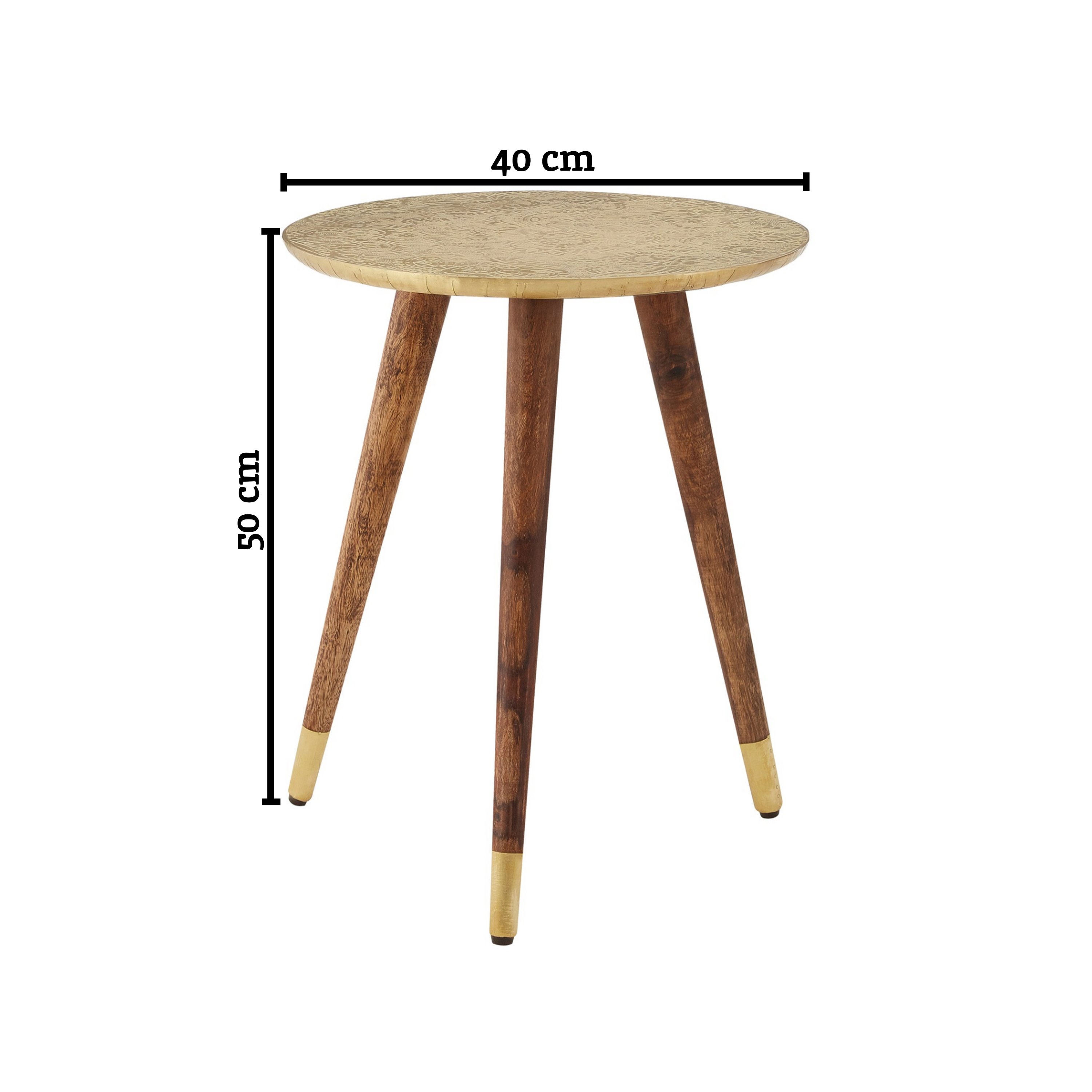 Orsina Boho Carved Metal Top Side Table – Gold & Natural - Image 4