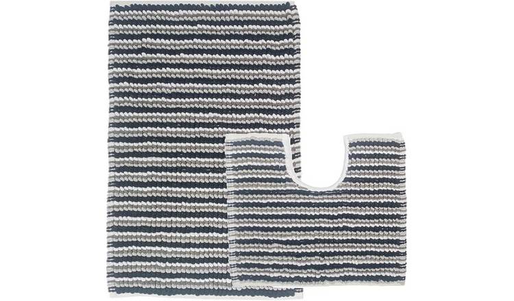 New Edge Blinds Amalfi 2 Piece Bath Mat & Pedestal Set - Black/Grey