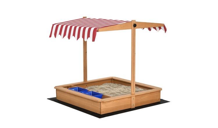 Outsunny Wooden Adjustable Sand Pit Kids Sandbox with Cover - Yellow