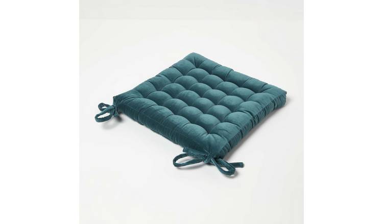 Homescapes Velvet Seat Pad Chair Cushion - Teal
