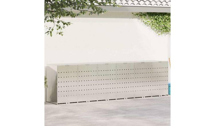 Walplus Stainless Steel Wheelie Bin Store - Silver - 408 x 77.5 x 115.5 cm