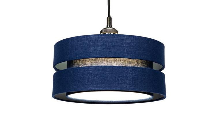 Happy Homewares Midnight Blue Linen Fabric Triple Tier Pendant Shade - 26cm