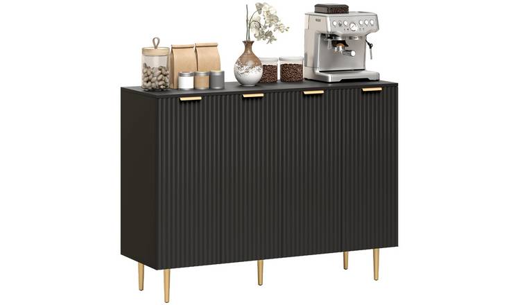 HOMCOM 4 Doors Modern Kitchen Sideboard Buffet Cabinet with Metal Legs - Black