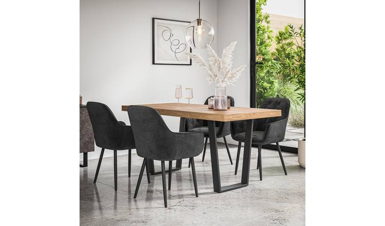 Furniture Online Aria Anika Oak Effect Dining Table & 4 Black Chairs