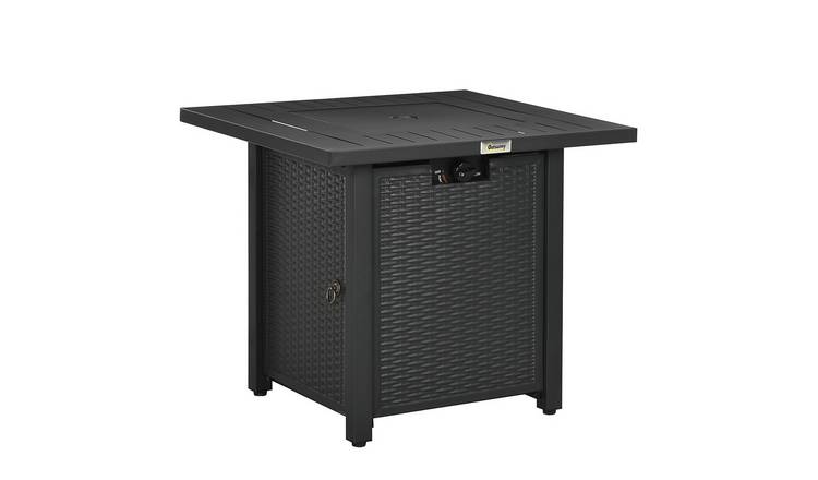 Outsunny 40000 BTU Propane Gas Rattan Effect Fire Pit Table – Black
